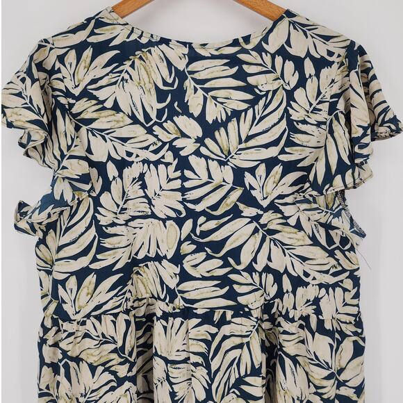Cupshe Tropical Leaf Print Cover-Up Dress Navy/Cream Women’s XL - Picture 6 of 12